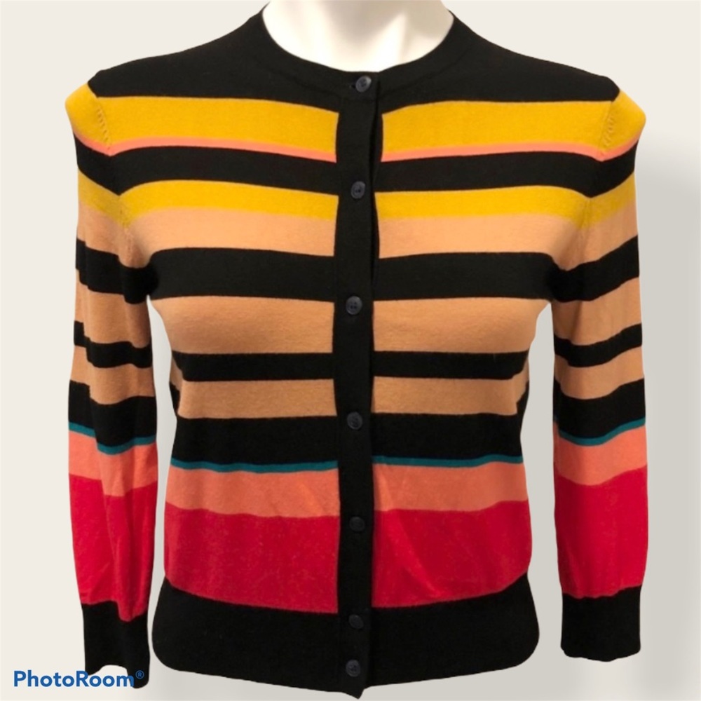 Ann Taylor Gold Tan Black Stripe Cardigan - Size XS